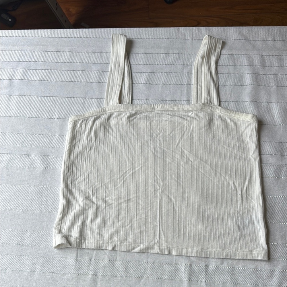 Cream Ribbed Crop Tank Top